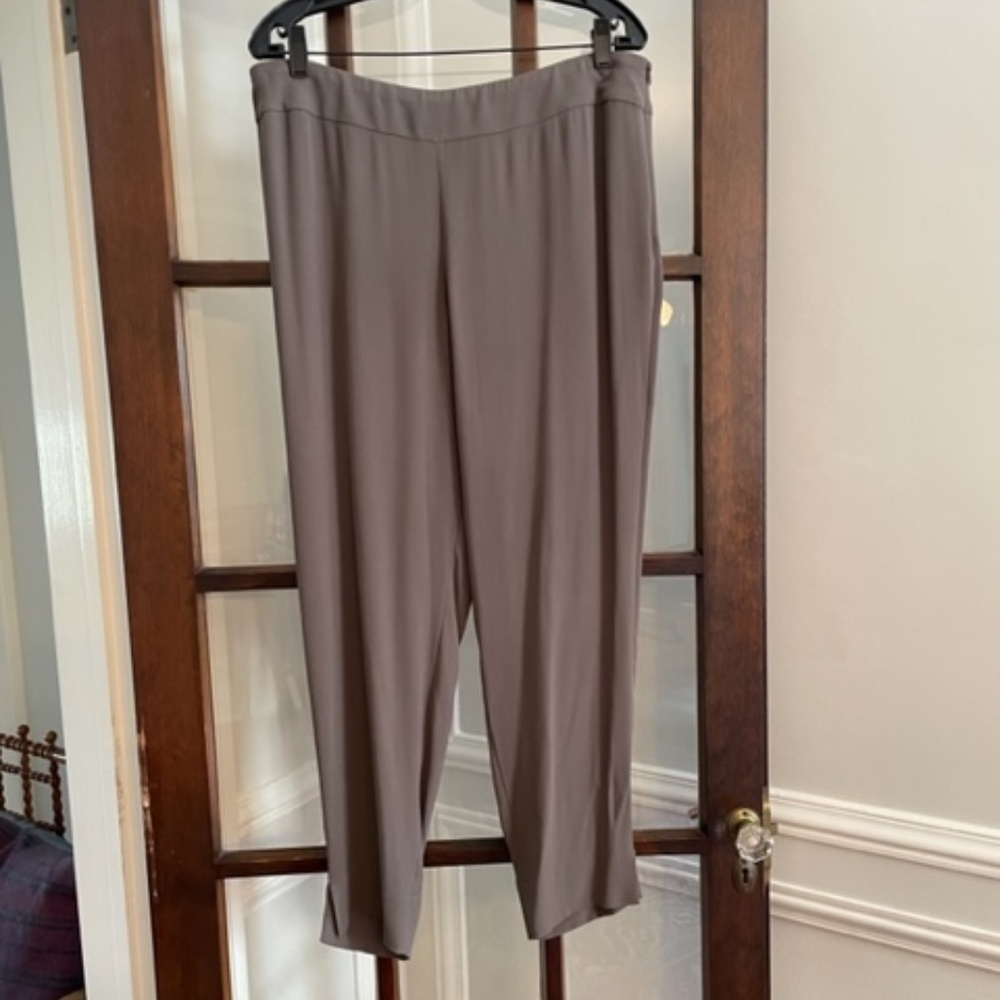 Eileen Fisher Taupe Silk Ankle Pants